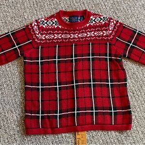 Liz Claiborne Crazy Horse Red Black Plaid Crewneck Sweater Winter Christmas